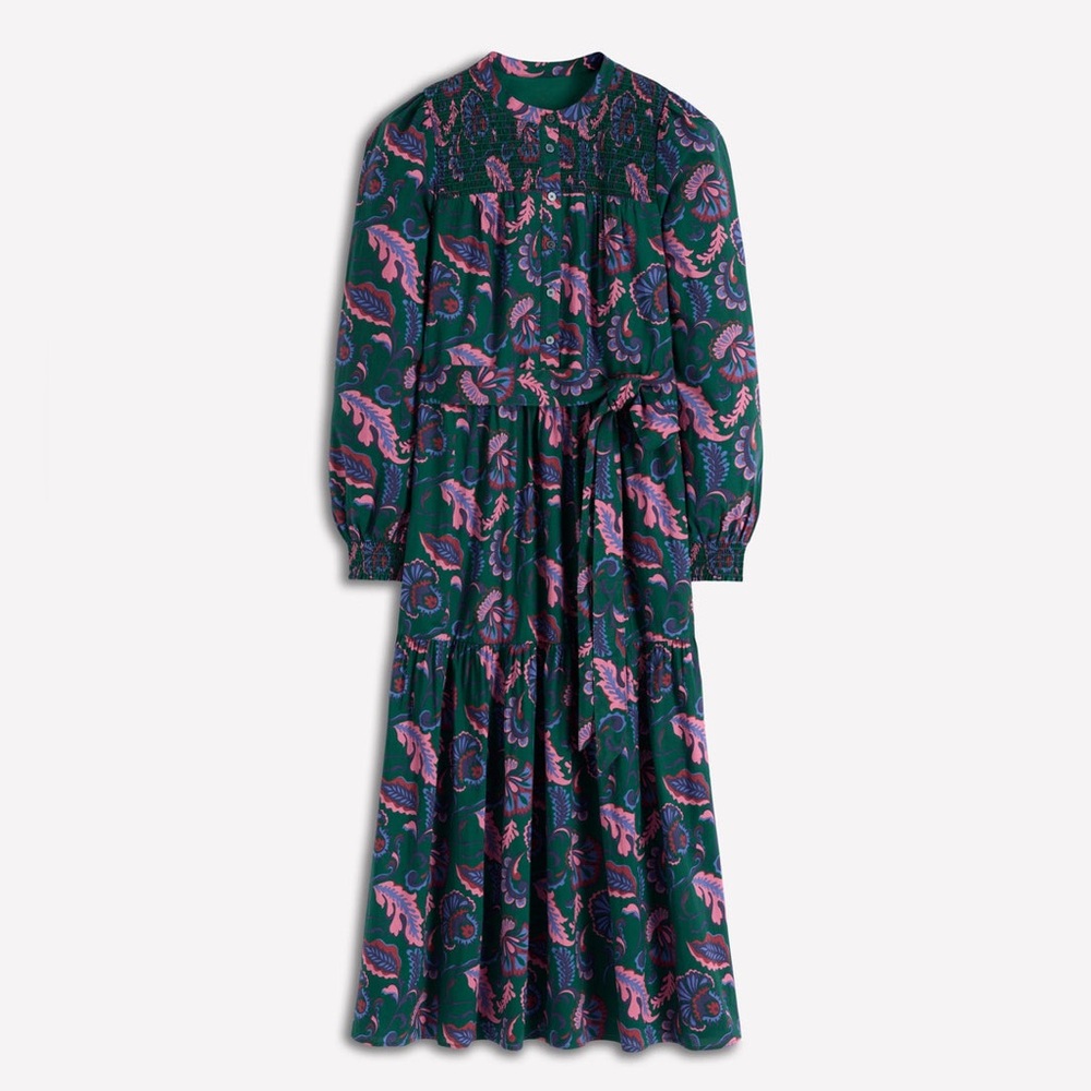 Boden Cecily Cotton Midi Dress Tall Emerald Night Ornate Meadow Green NWT